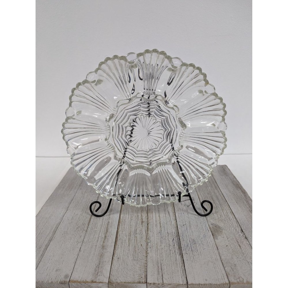 Vintage Indiana Glass Hobnail Deviled Egg Platter 1940s Dew Drop Bubble Glass #2